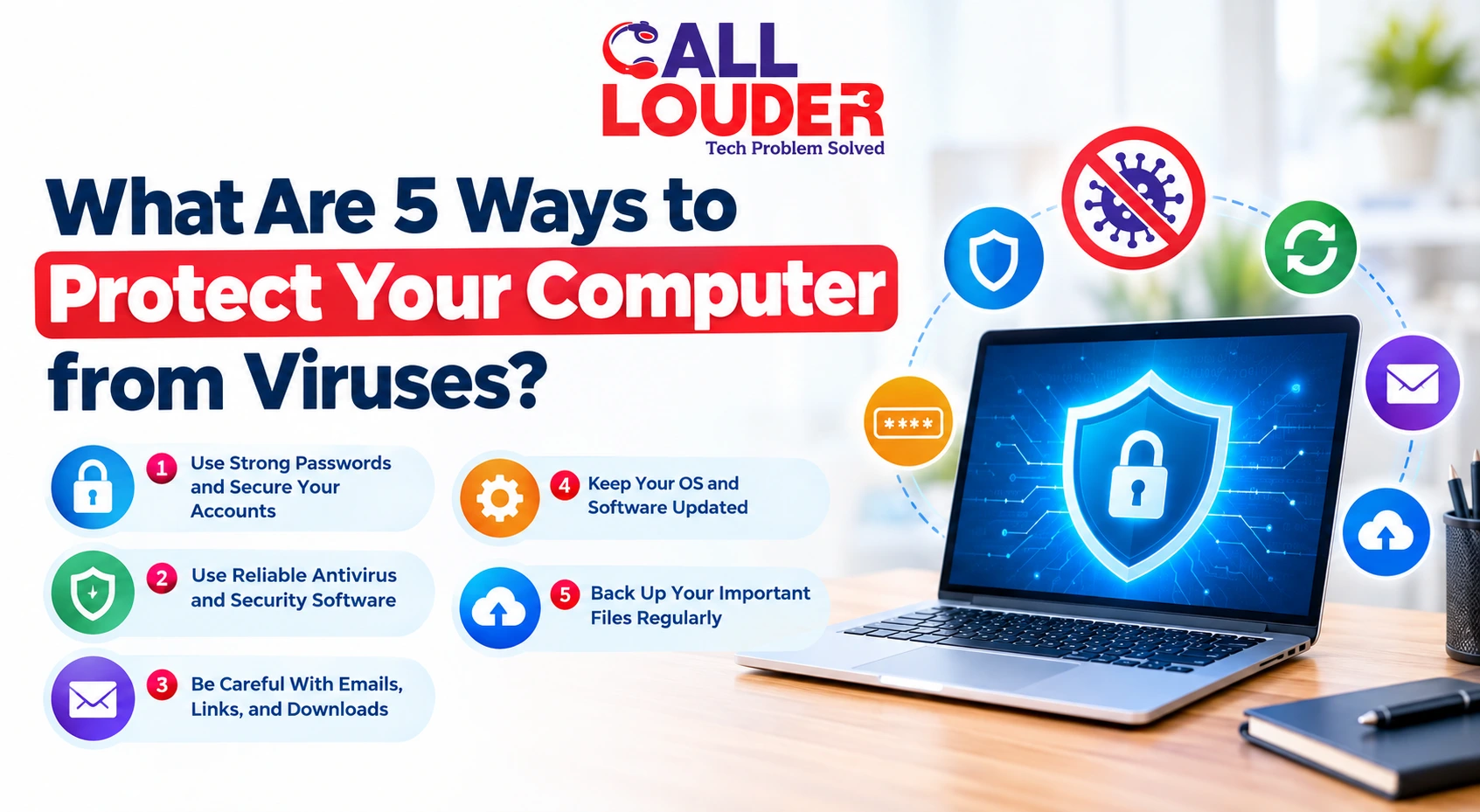 5 ways to protect your computer from viruses with cybersecurity tips.