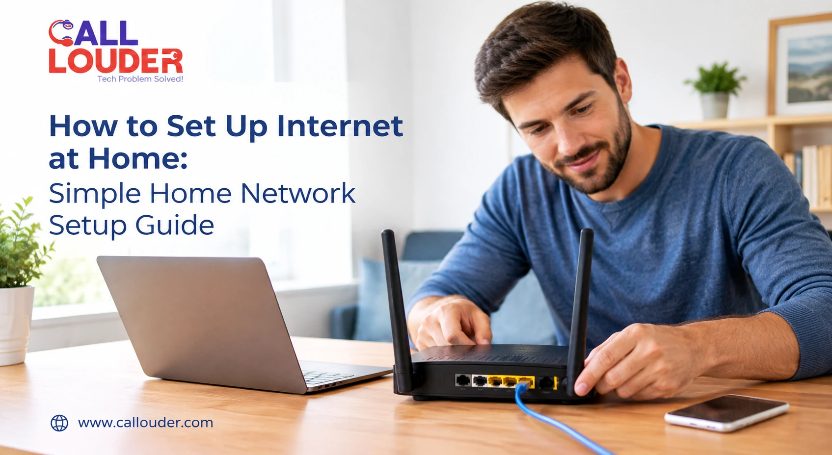 How to set up internet at home with a simple home network setup guide using a Wi-Fi router and laptop.