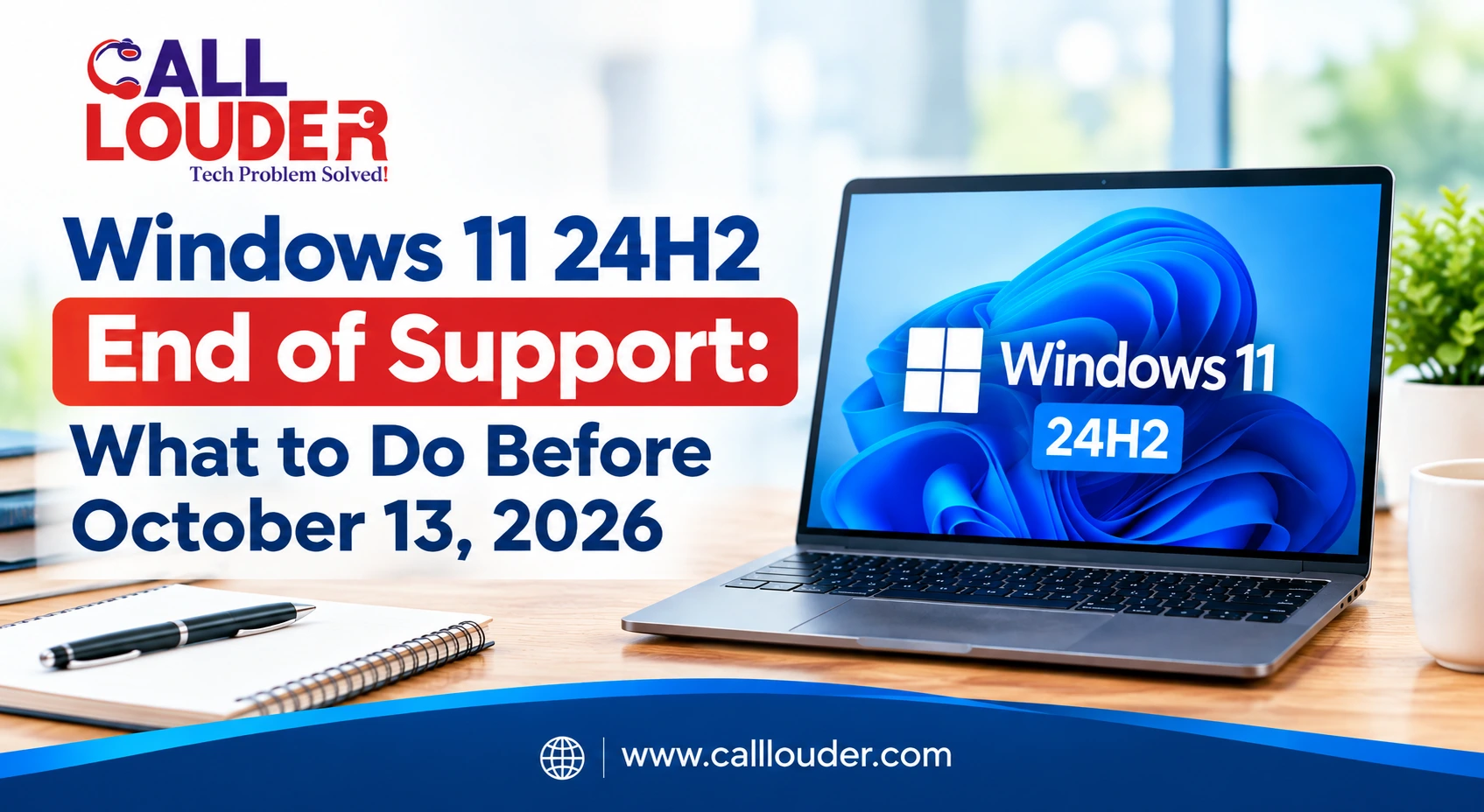 Windows 11 24H2 end of support guide showing upgrade steps before October 13, 2026